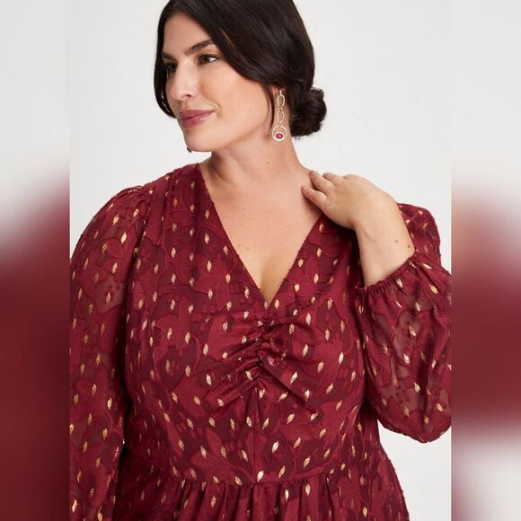 New With Tags London Times Size 18 V-neck Gold Foil Motif Fit & Flare Dress - Picture 3 of 17